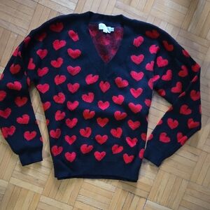 Knit Heart Black and Red Sweater